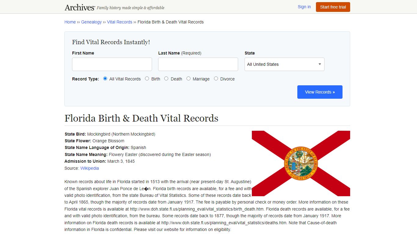 Florida Birth & Death Records | Vital Records - Archives.com